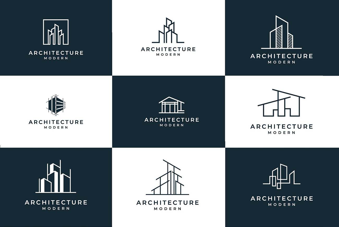 Sammlung von Architektur-Logos mit Linienkonzept, Logo-Design-Vorlagen für Immobilien
