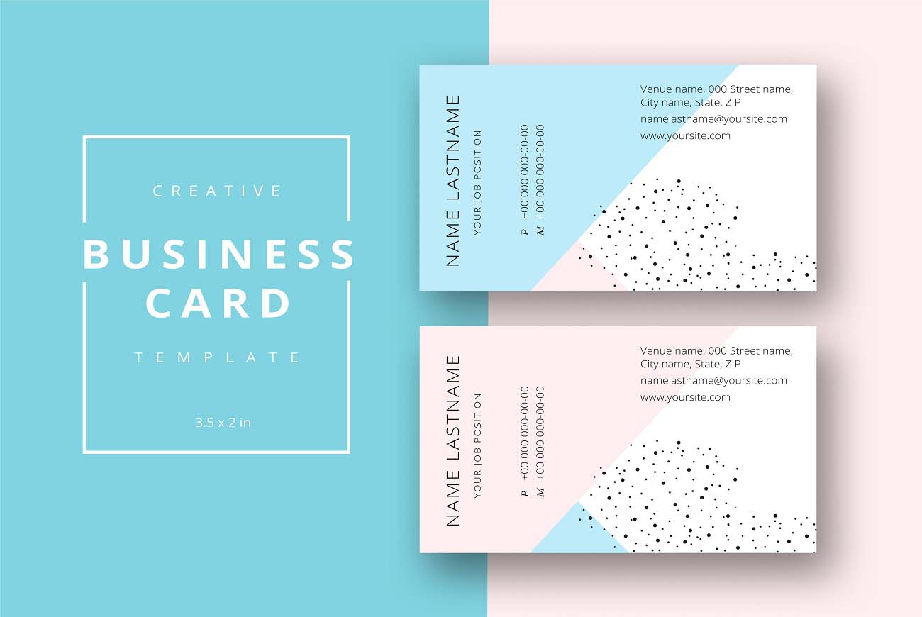 Trendige, minimalistische abstrakte Visitenkartenvorlage in Rosa und Blau. Modernes Corporate-Design mit geometrischen Linien. Vektor-Designhintergrund mit beispielhaftem Namenstext.